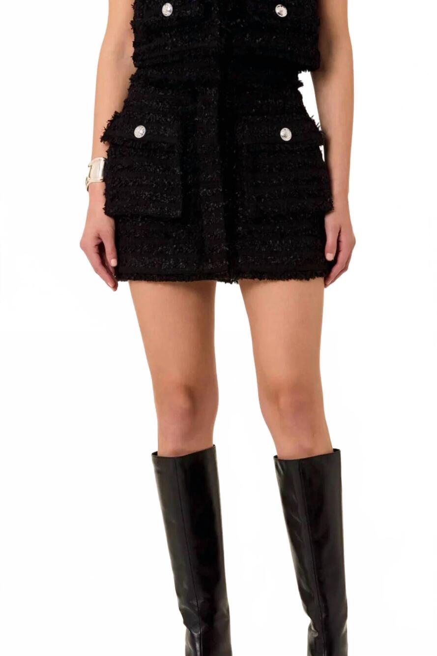 NEW NICHOLAS angie tweed skirt in black